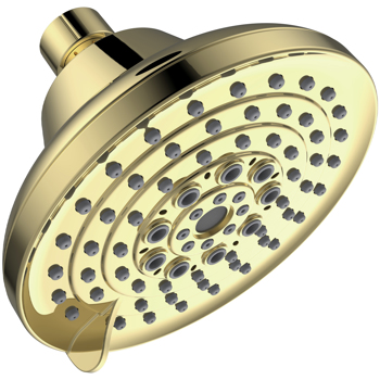 6 Spray Settings High Pressure Shower Head 5\\" Rain Fixed Showerhead - Gold Adjustable Shower Head with Anti-Clogging Nozzles, Low Flow Easily Installation