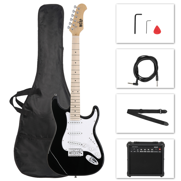 MCH MST Kit de guitare électrique élégant, Noir avec Pickguard Blanc