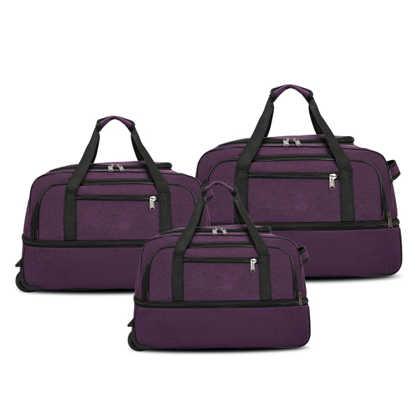 Expandable 3 PCS Luggage Set Foldable Softside Travel Suitcase with Spinner Wheels Purple