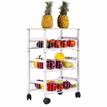 Kitchen Storage Rolling Cart, Kitchen Cart with Lockable Wheels, 4 Tier Metal Wire Basket Shelf Rolling Storage Cart White