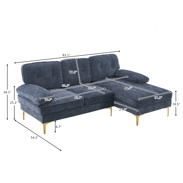 Three-Seat Simple And Stylish Indoor Modular Sofa Gray - Blue