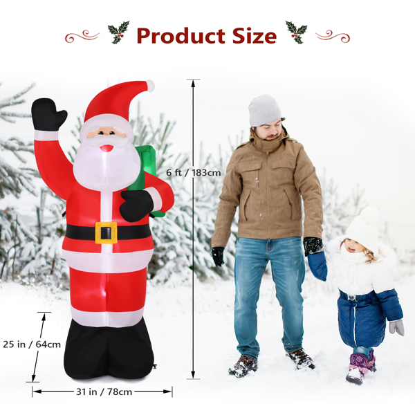 6ft with 4 String Lights Inflatable Garden Santa Claus Decoration 