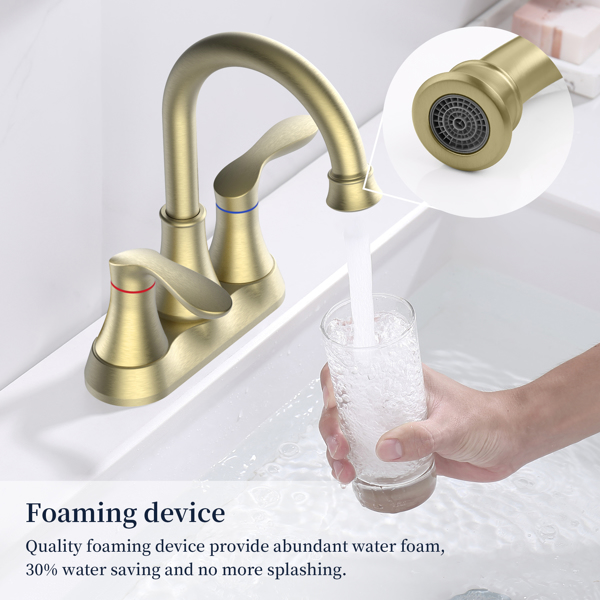 Bathroom Faucet Brushed Gold with Pop up Drain & Supply Hoses 2-Handle 360 Degree High Arc Swivel Spout Centerset 4 Inch Vanity Sink Faucet 4011B-NA[Unable to ship on weekends, please place orders wit