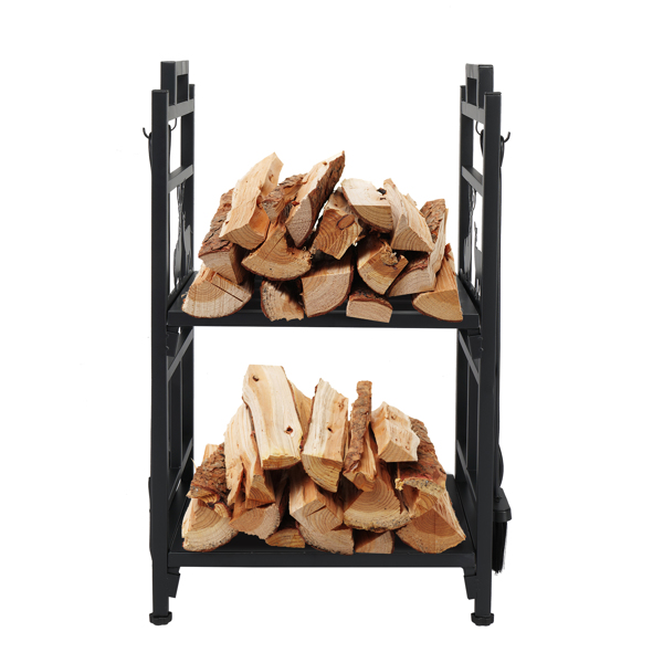 Double Layer Firewood Holder With Animal Pattern And Tools