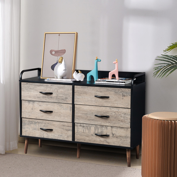 Drawer Dresser 6 Drawers Storage Dresser with Fabric Foldable Drawers, Gray and Black