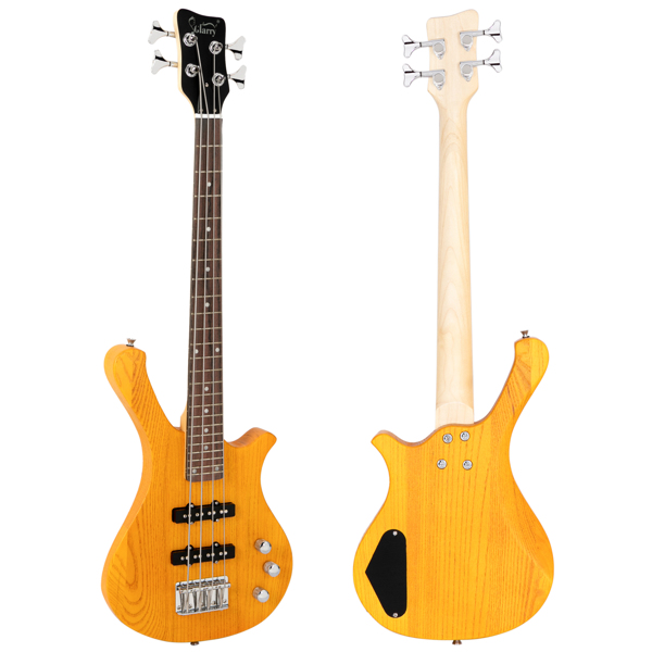 【Do Not Sell on AmazonGlarry GW101 36in Small Scale Electric Bass Guitar Suit With Mahogany Body SS Pickups, Guitar Bag, Strap, Cable Transparent Yellow