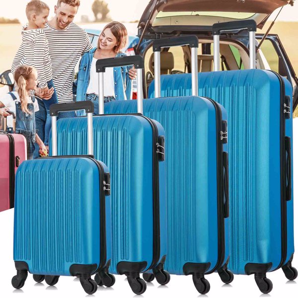 4 Piece Set Luggage Sets Suitcase ABS Hardshell Lightweight Spinner Wheels (16/20/24/28 inch) Blue