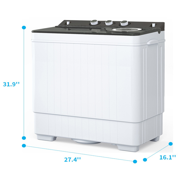 Twin Tub with Built-in Drain Pump XPB65-2288S 26Lbs Semi-automatic Twin Tube Washing Machine for Apartment, Dorms, RVs, Camping and More, White & Grey US Standard