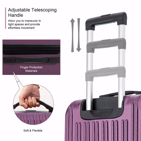 4 Piece Set Luggage Sets Suitcase ABS Hardshell Lightweight Spinner Wheels (16/20/24/28 inch) Purple