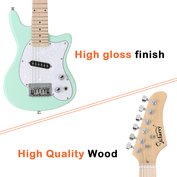 【Do Not Sell on Amazon】Glarry 30in Maple Fingerboard Mini Electric Guitar Kit with 5W Amplifier Bag String Shoulder Strap Plectrum Cord Wrench Tool Light Green