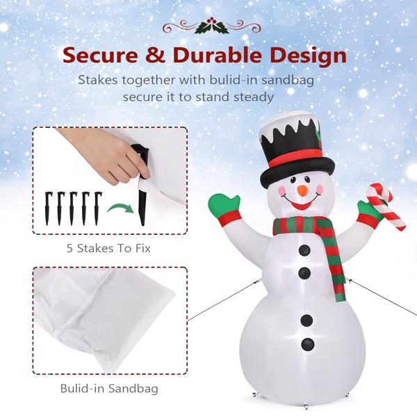 6ft with 3 String Lights Inflatable Garden Snowmen Decoration 