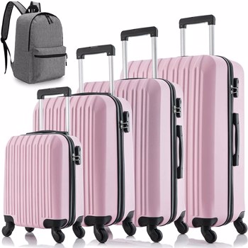 5 Piece Set Luggage Sets Suitcase ABS Hardshell Lightweight Spinner Wheels (16/20/24/28 inch) Pink