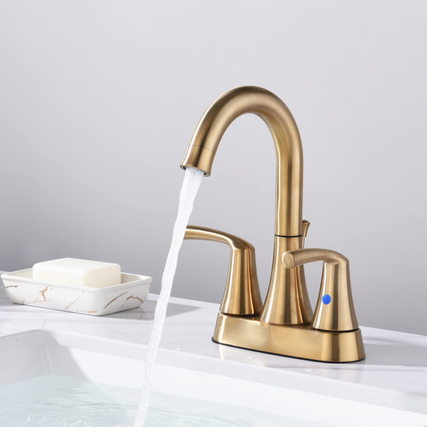 2 Handle Bathroom Faucet, 4 Inch Bathroom Sink Faucet Centerset with Pop-up Drain Stopper and Supply Hoses, RV Bathroom Faucet 2 Holes, Bathroom Faucet, Gold