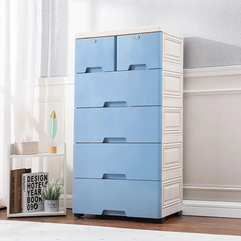6 Drawer Plastic Dresser With Wheels Storage Cabinet Tower Closet Organizer Unit for Home Office Bedroom Living Room（blue）