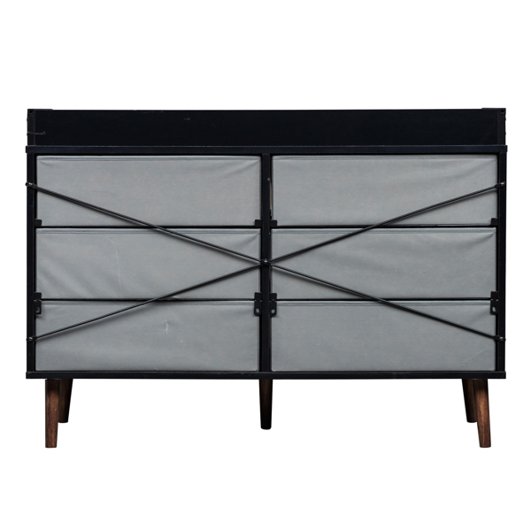 Drawer Dresser 6 Drawers Storage Dresser with Fabric Foldable Drawers, Gray and Black