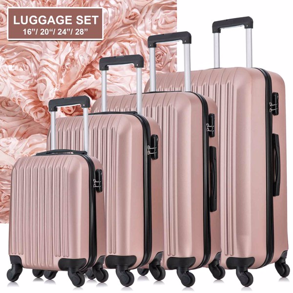4 Piece Set Luggage Sets Suitcase ABS Hardshell Lightweight Spinner Wheels Rose Gold
