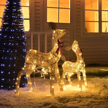  2-Piece Lighted Christmas Deer Family, Outdoor Yard Decoration Set with 160 LED Lights