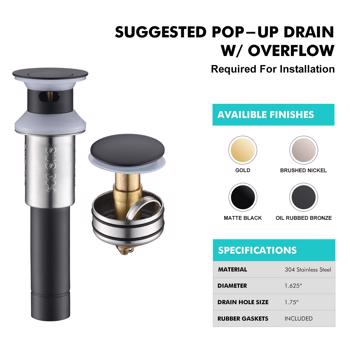 Sink Drain Stopper Bathroom 1.75 In, Pop-Up Drain Stainless Steel With Overflow Anti-Clogging for Vessel Sink Lavatory Vanity Sink Drain with Strainer Basket, Matte Black