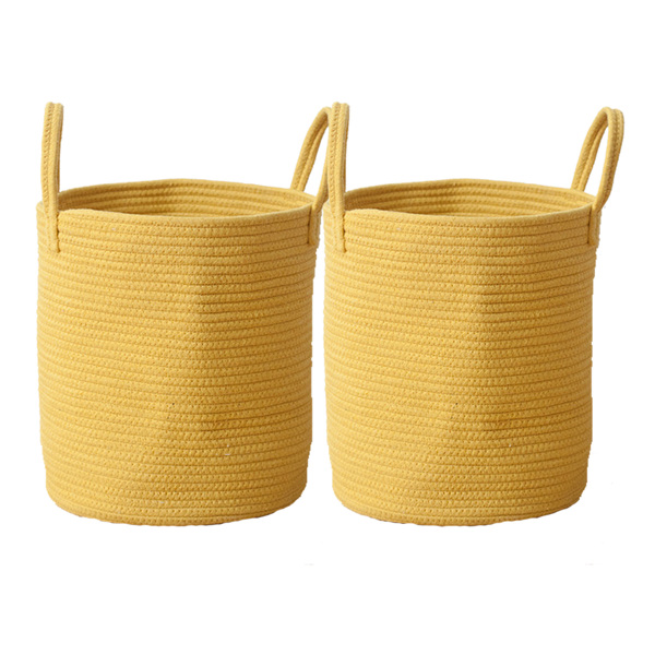 2PCs X Cotton Rope Woven Storage Baskets with Strong Handles Nursery Laundry Basket Kids Toy Hamper