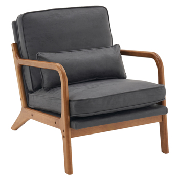 Oak Armrest Oak Upholstered Bronzing Cloth Single Lounge Chair Indoor Lounge Chair Dark Grey