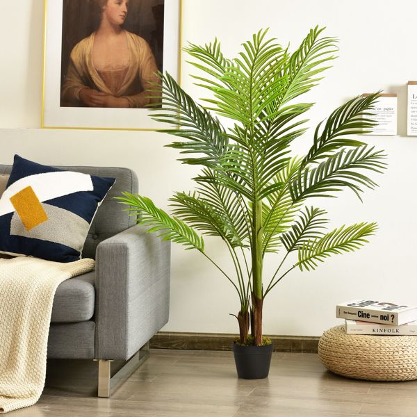 4.3Ft Artificial Phoenix Palm Tree Fake Plant Artificial Leaves in Pot for Indoor Outdoor Home Patio Office Modern Decor 