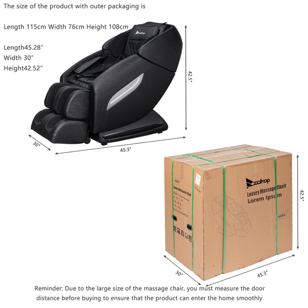 ZOKOP American Standard ZKMC-B01 Massage Chair 110.00V 150.00W 2D Manipulator SL Track With Airbag With Bluetooth With Foot Roller Steel High-grade PU Black For Massage Chairs Waist Heating Massage Ze
