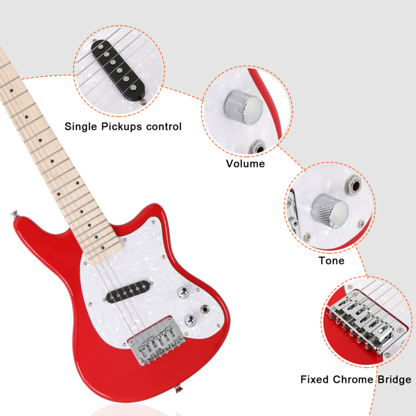 【Do Not Sell on Amazon】Glarry 30in Maple Fingerboard Mini Electric Guitar Kit with 5W Amplifier Bag String Shoulder Strap Plectrum Cord Wrench Tool Red