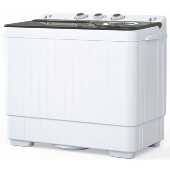 Twin Tub with Built-in Drain Pump XPB65-2168S 26Lbs Semi-automatic Twin Tube Washing Machine for Apartment, Dorms, RVs, Camping and More, White & Grey US Standard