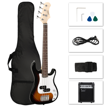 【Do Not Sell on Amazon】Glarry GP 36in Small Scale Electric Bass Guitar Starter Kit With 20W Amp Guitar Bag Strap Cable Sunset Color
