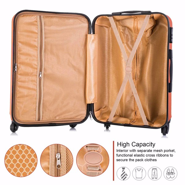 4 Piece Set Luggage Sets Suitcase ABS Hardshell Lightweight Spinner Wheels (16/20/24/28 inch) Orange