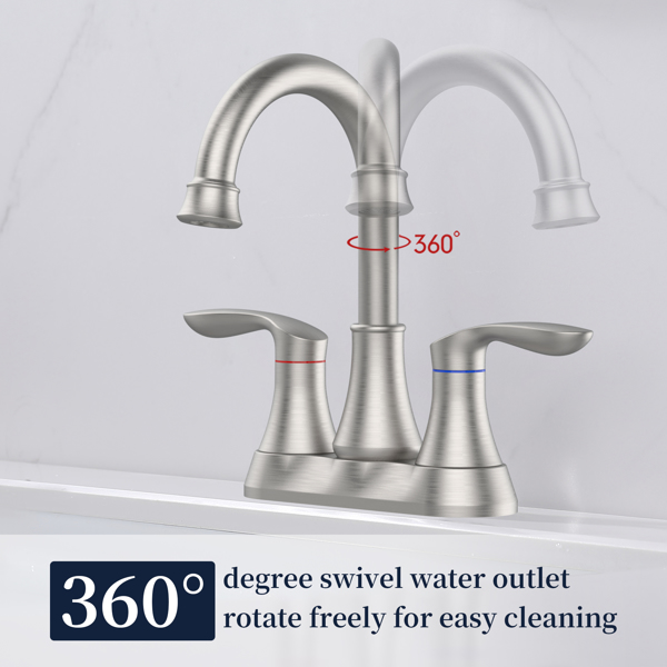 Bathroom Faucet Brushed Nickel with Pop-up Drain & Supply Hoses Two-Handle 360 Degree High Arc Swivel Spout Centerset 4 Inch Vanity Sink Faucet 4011B-NP[Unable to ship on weekends, please place orders