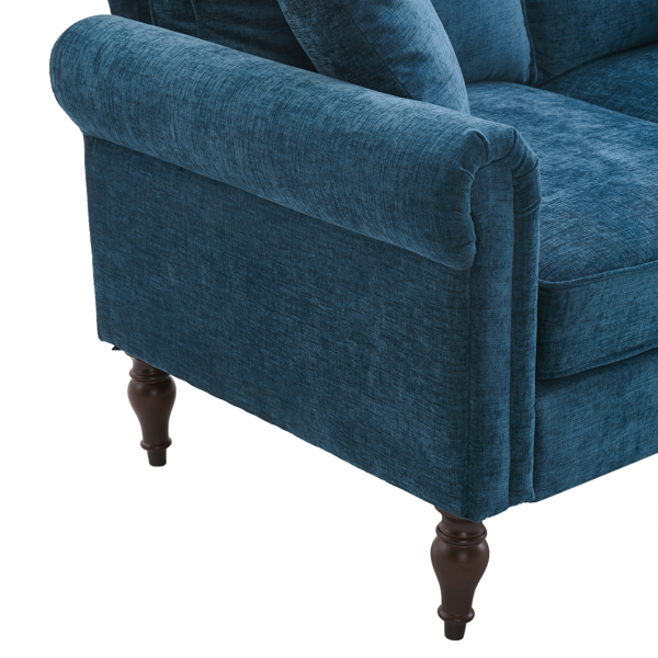 Solid Wood Gourd Foot Curved Armrest Indoor Two-Seater Sofa Blue-Green