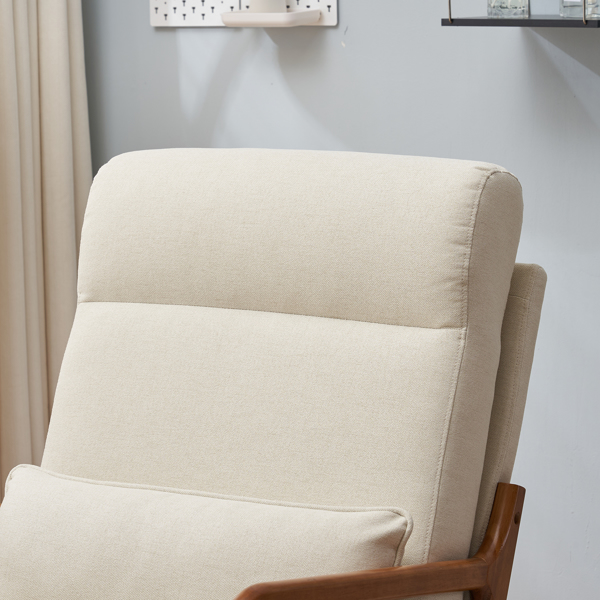 High Back Solid Wood Armrest Backrest Iron Frame Linen Indoor Leisure Chair Off-White