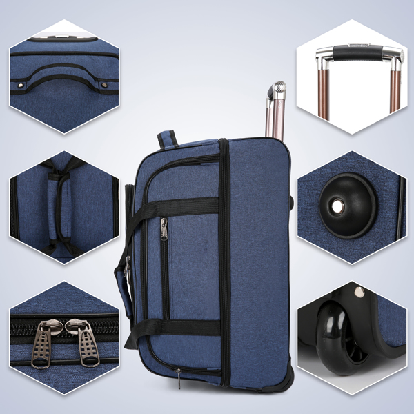 Expandable 3 PCS Luggage Set Foldable Softside Travel Suitcase with Spinner Wheels blue