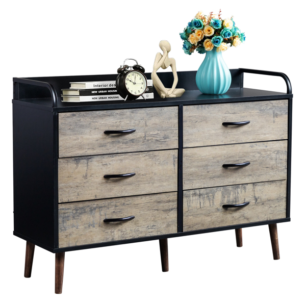 Drawer Dresser 6 Drawers Storage Dresser with Fabric Foldable Drawers, Gray and Black