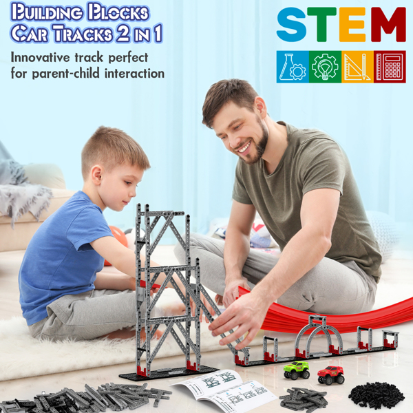STEM Race Track Building Toy Set for 5 6 7 8 Year Old Kids Boys Girls, 440 Pcs Educational Building Blocks Toy Christmas Birthday Gifts for Construction Learning