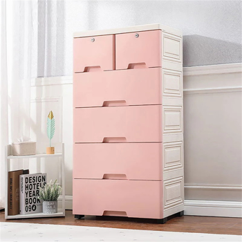 6 Drawer Plastic Dresser With Wheels Storage Cabinet Tower Closet Organizer Unit for Home Office Bedroom Living Room(Pink)