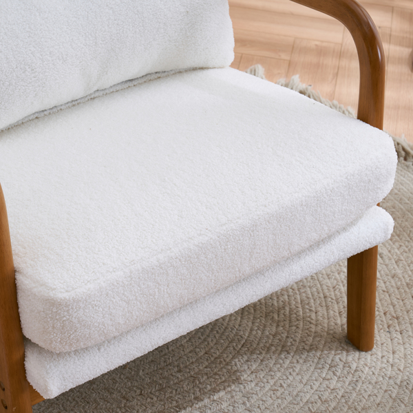 Oak Armrest Oak Upholstered Teddy Velvet Single Lounge Chair Indoor Lounge Chair Off-White