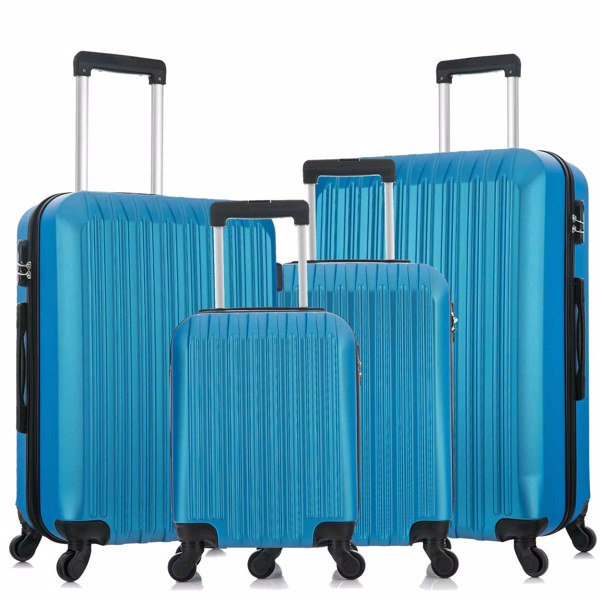 4 Piece Set Luggage Sets Suitcase ABS Hardshell Lightweight Spinner Wheels (16/20/24/28 inch) Blue