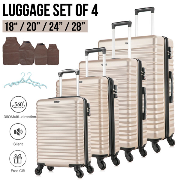 Expandable Hardshell Luggage Sets Suitcase ABS Lightweight with Spinner Wheels TSA Lock Champagne Gold