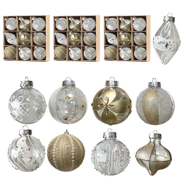18CT 8cm/3.15in Gold Large Christmas Ornaments Set 2022 Clear Xmas Balls Decor Shatterproof Christmas Tree Decorations for Christmas Trees 
