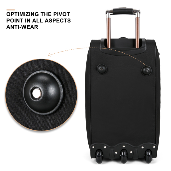 Expandable 3 PCS Luggage Set Foldable Softside Travel Suitcase with Spinner Wheels Black
