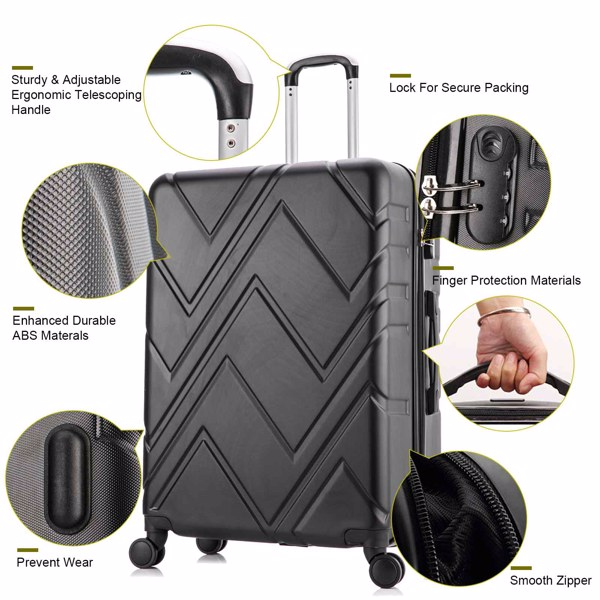 4 Piece Set Luggage Sets Suitcase ABS Hardshell Lightweight Spinner Wheels Black