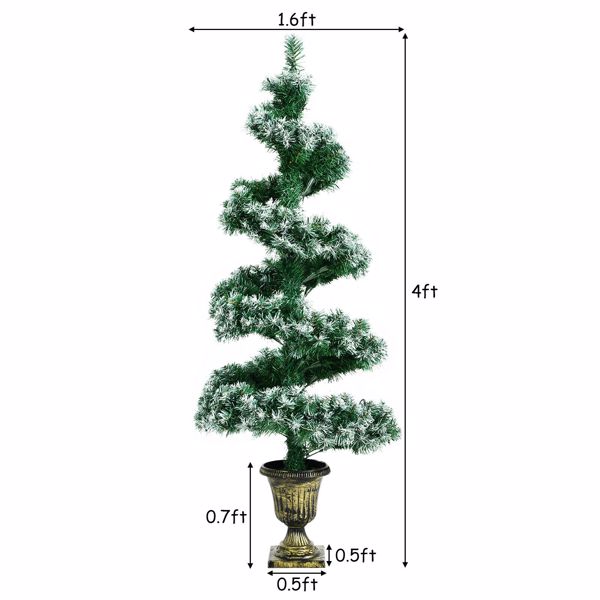 4FT Pre-lit Spiral Snowy Artificial Christmas Entrance Tree w/ Retro Urn Base