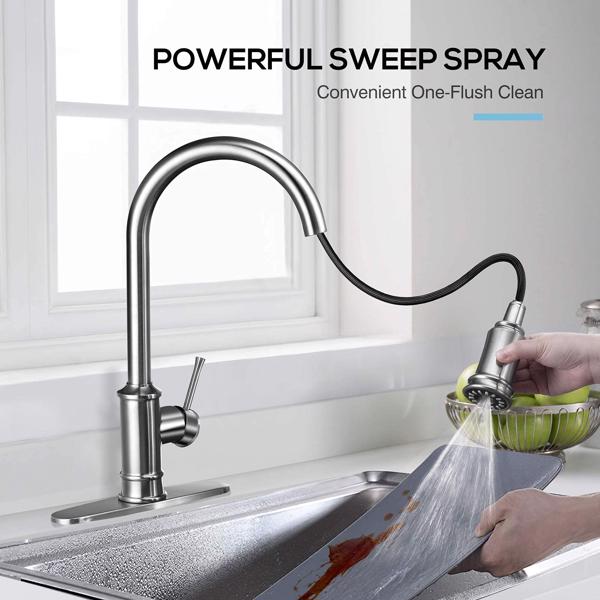 Kitchen Faucet- 3 Modes Pull Down Sprayer Kitchen Sink Faucet, Brushed Nickel Kitchen Faucet Single Handle, 1or3 Holes with Deck Plate, 100% Lead-Free for RV/House[Unable to ship on weekends, please p