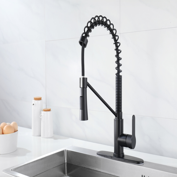 Matte Black Kitchen Faucet with Soap Dispenser Single Handle Kitchen Sink Faucet with Pull Down Sprayer Utility Sink Faucet Single Hole for Laundry Sink Stainless Steel 1.8 GPM[Unable to ship on weeke