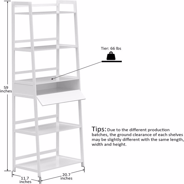 WTZ Bookshelf, Ladder Shelf with Drawers, 5 Tier Tall Bookcase, Modern Open Book Case for Bedroom, Living Room, Office, BC-239 White