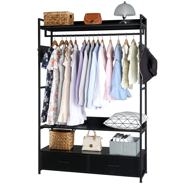 Independent Wardrobe Manager, Hanger, Multiple Storage Racks And Drawers, Heavy Metal Closet Storage Rack For Bedroom-Black