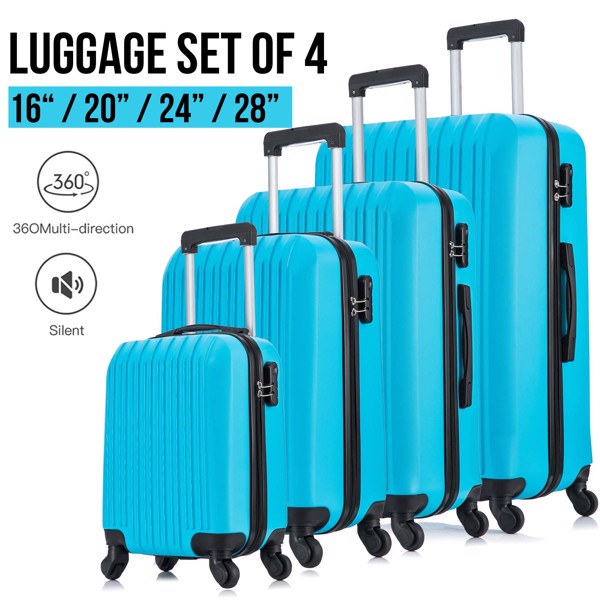 4 Piece Set Luggage Sets Suitcase ABS Hardshell Lightweight Spinner Wheels  Sky Blue