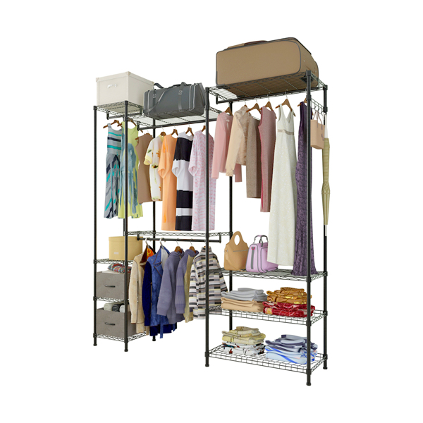 Closet Organizer Metal Garment Rack Portable Clothes Hanger Home Shelf